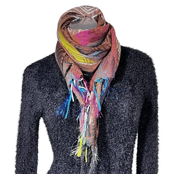 Multi-colored Metallic Scarf Shawl Wrap With Fringe - Picture 5 of 16
